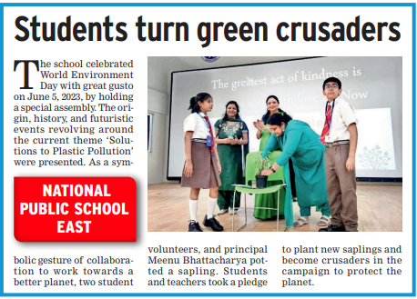 World Environment Day  Published in Times NIE Student Edition  on 10th August 2023